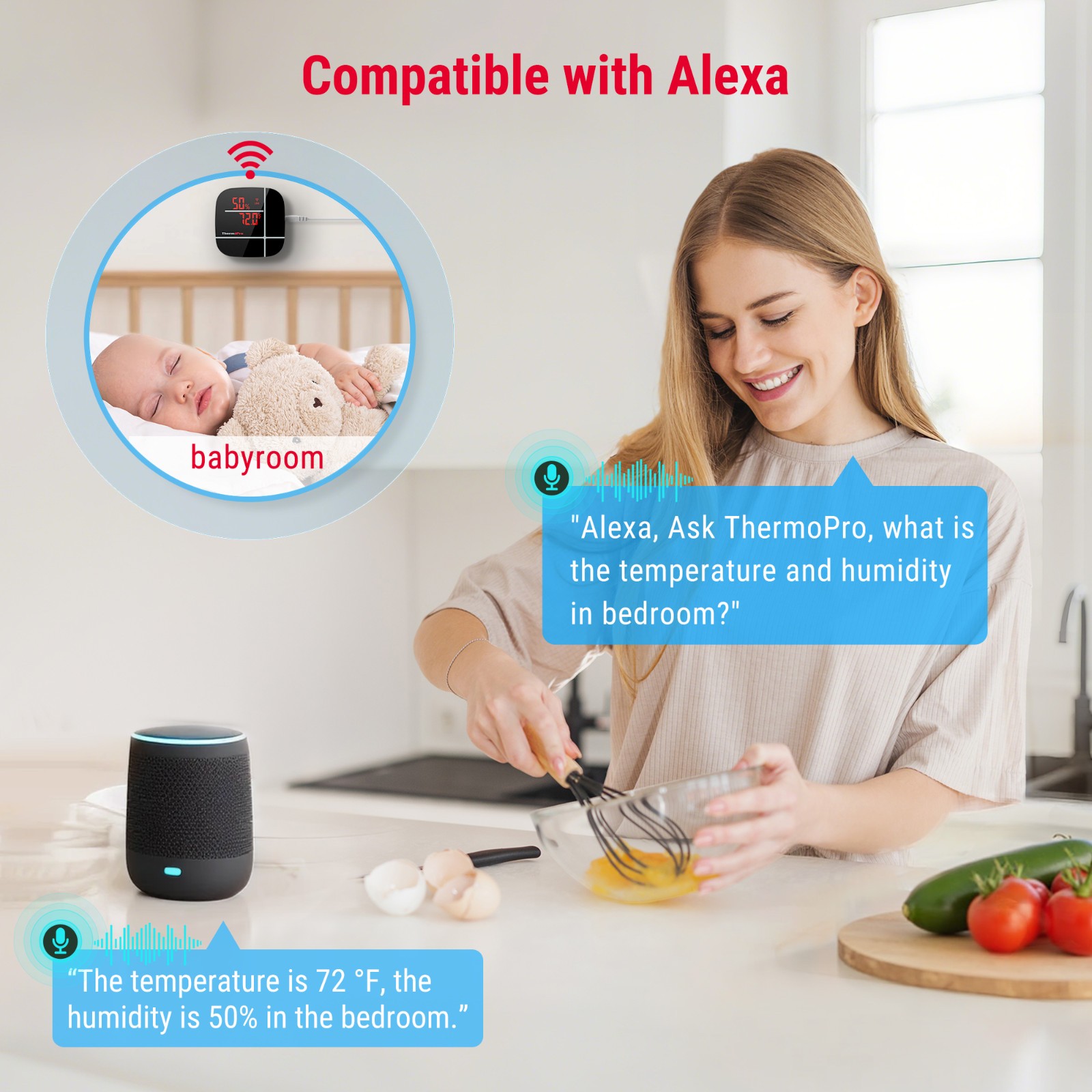 ThermoPro TP-90 Smart WiFi Thermometer Hygrometer with App & Alexa Voice Control