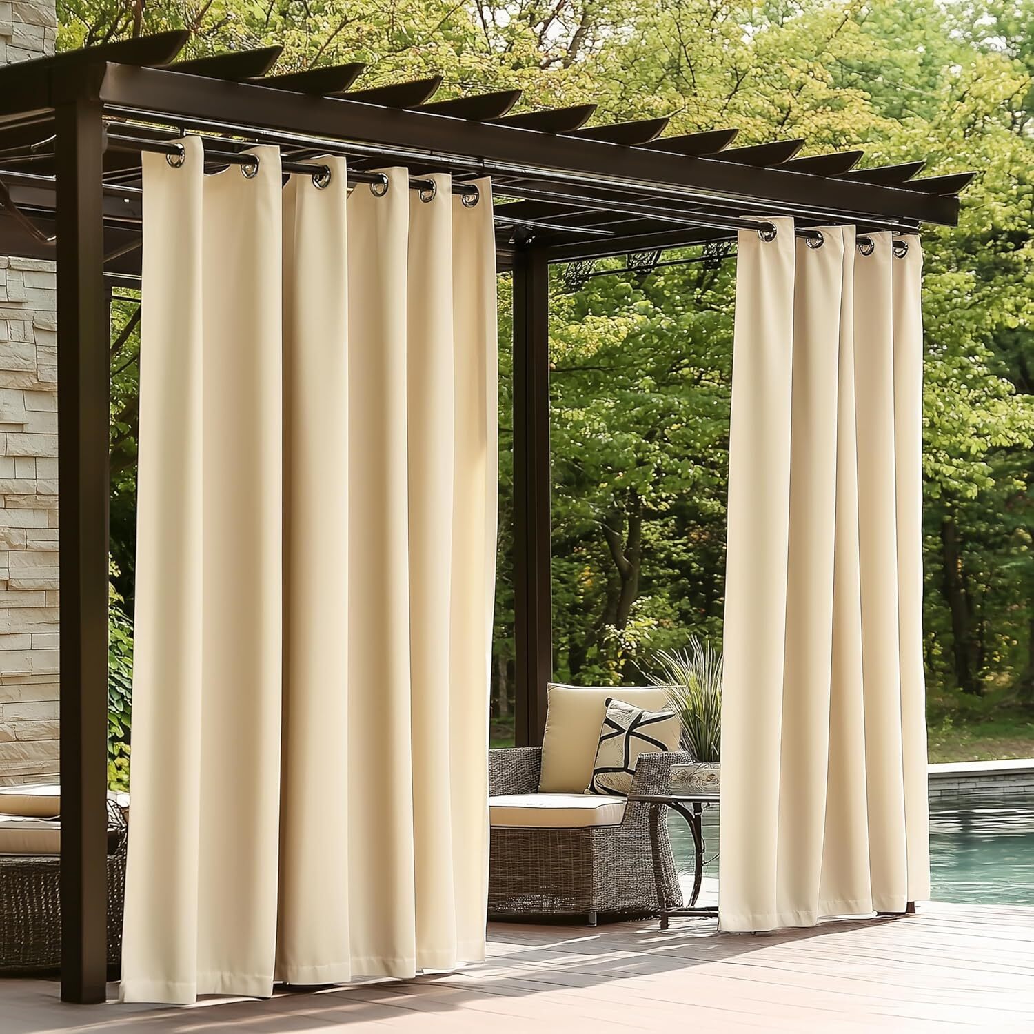 Single Panel Outdoor Curtains for Patio,Waterproof Outside Curtains Premium