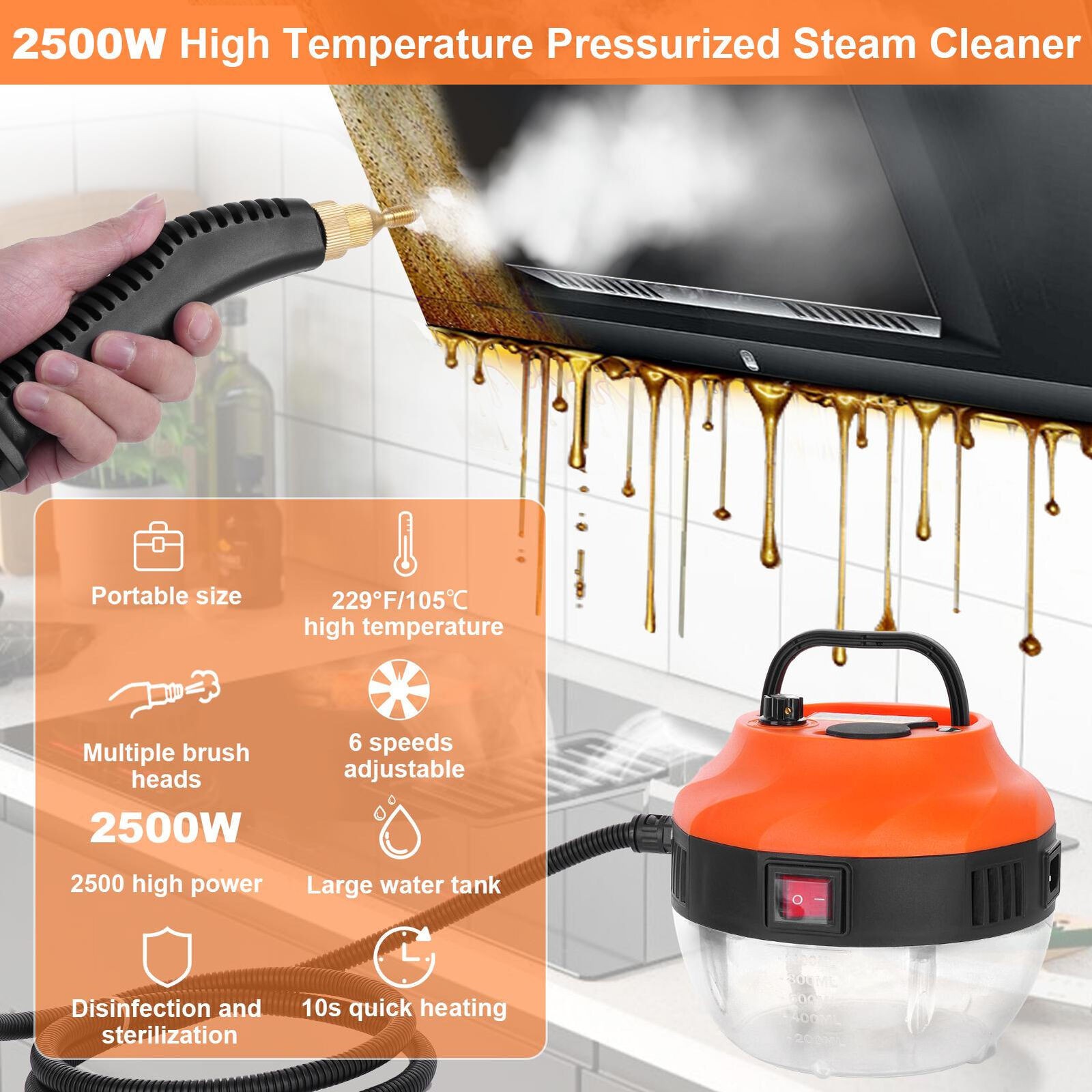 High Pressure Steam Cleaner 3800W Household Car Home High Temp Cleaning Machine