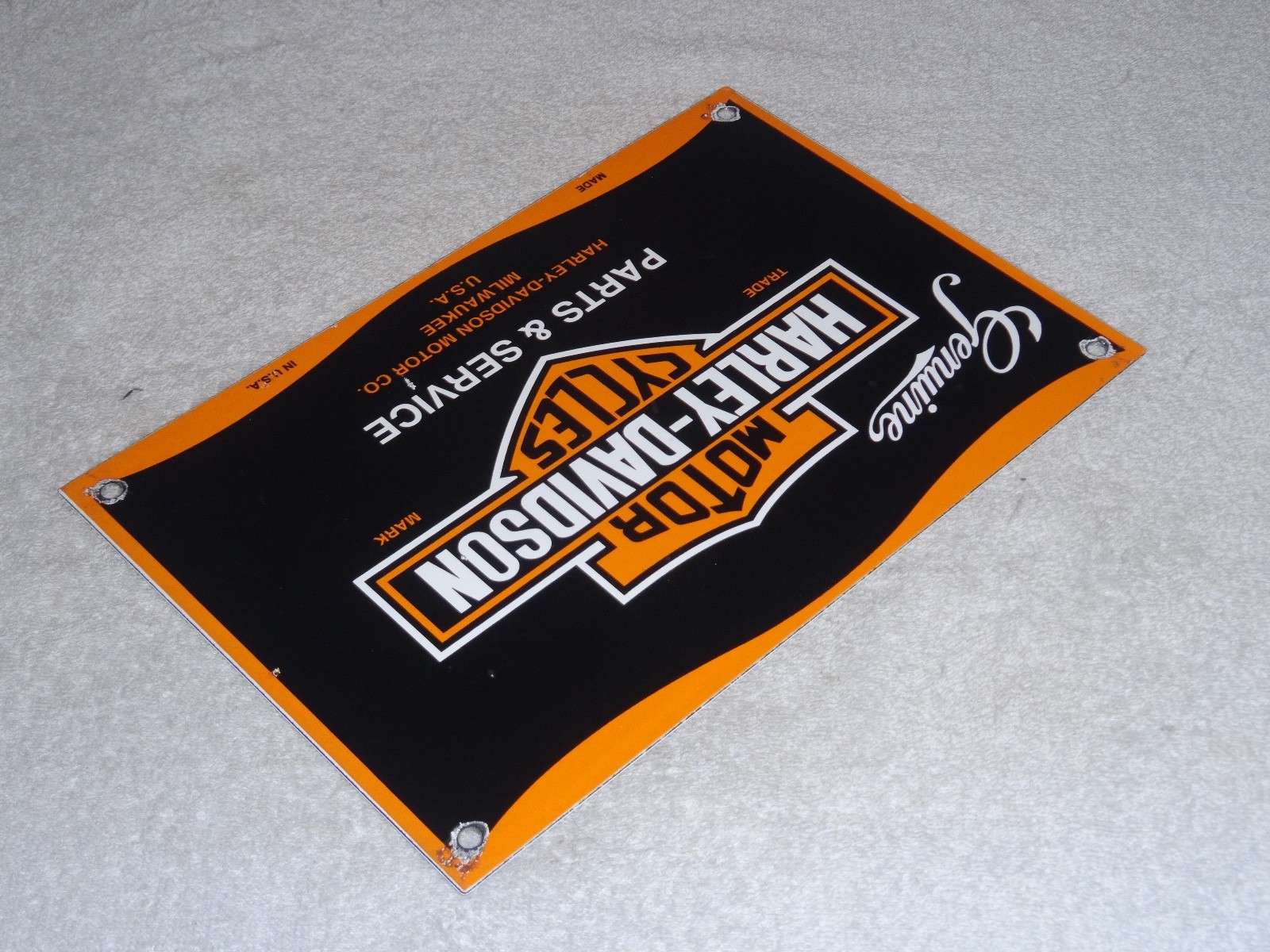 VINTAGE HARLEY DAVIDSON MOTORCYCLE PARTS 12" PORCELAIN METAL GASOLINE & OIL SIGN