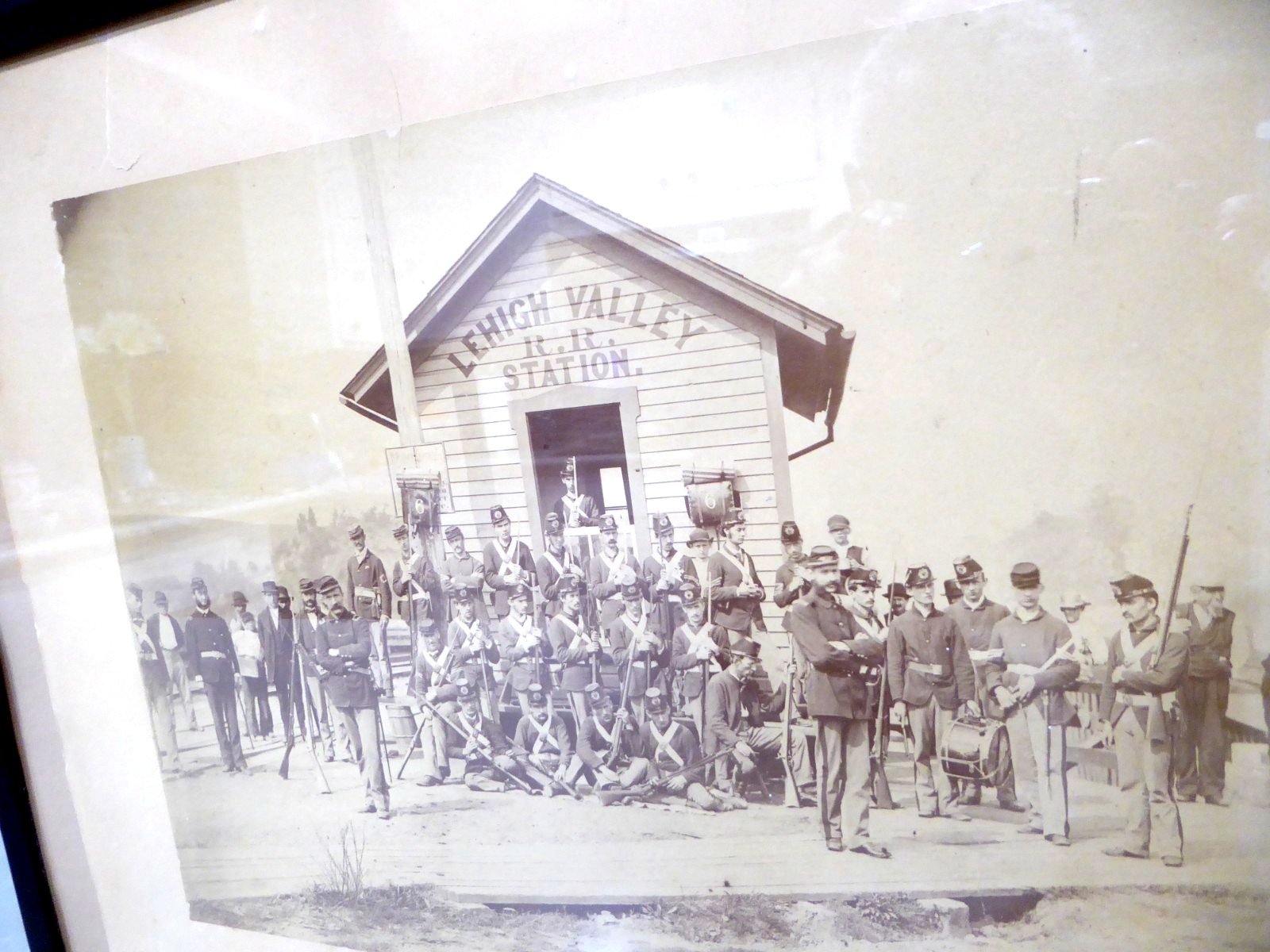 1872 Lehigh Valley Railroad Station Indian Wars Soldiers 11 x 8 1/2" Photo