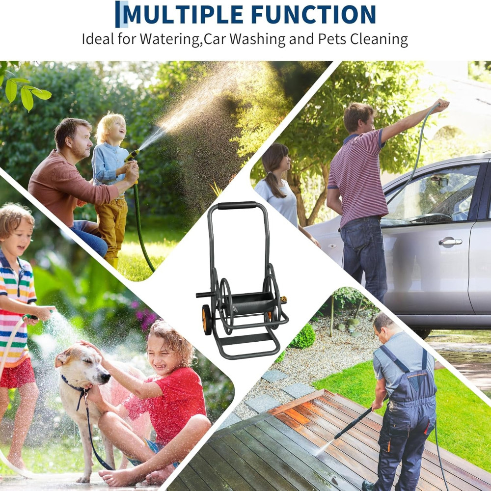 Heavy Duty Metal Garden Hose Reel Cart with Wheels Holds 200/300FT 5/8" Hose