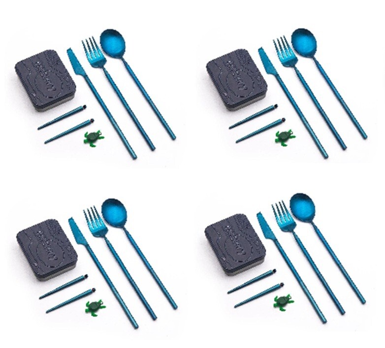 Outlery Pocket-Size Stainless Steel Travel Cutlery Set - BLUE - 2/4/6/9 PACKS