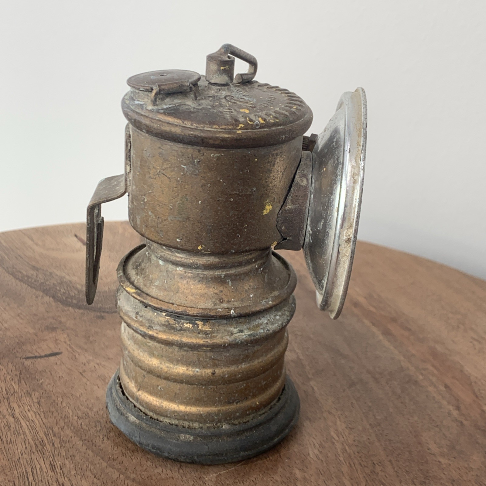 Vintage Brass Miners Carbide Hat Lamp by "Premier" Leeds England Large Reflector