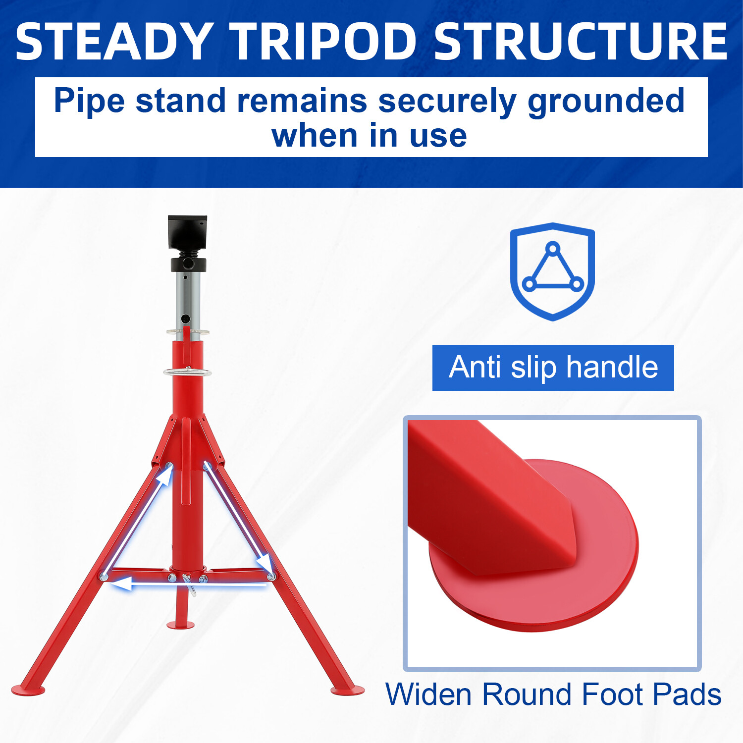 28"-52" Height 2500LB Steel Red V-Head Pipe Stand Folding Tripod Jack