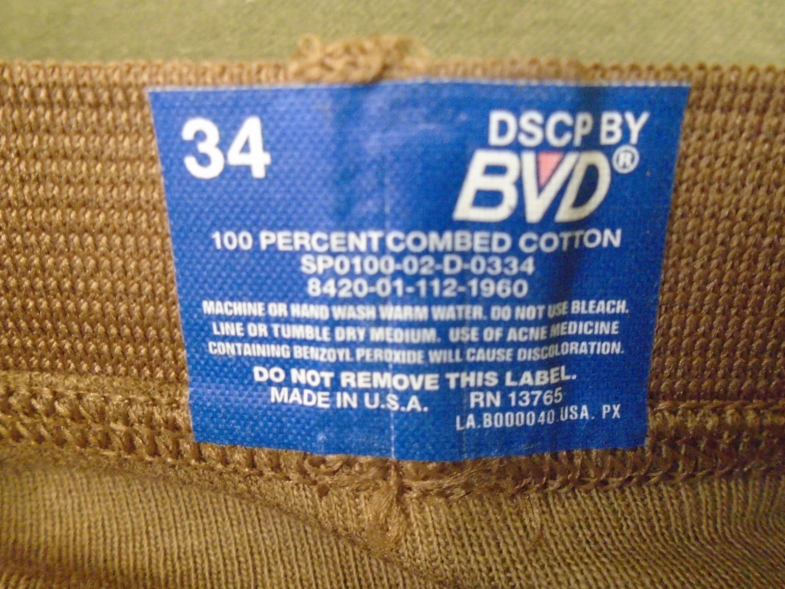 US Military 3 Pack BVD 100% Cotton Briefs Underwear Brown Size 34 Medium New 165