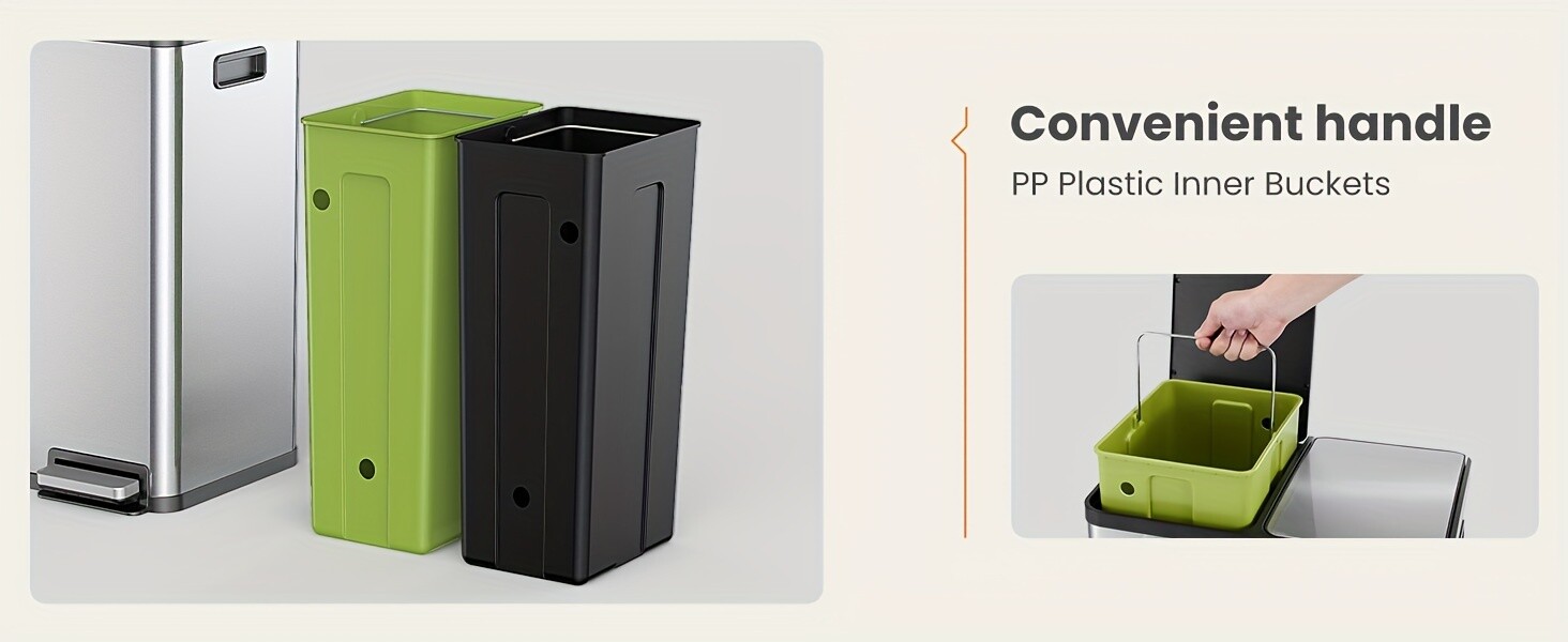 60 Liter Lid Trash Can Large Stainless Waste Bin Compartment Plastic 2x8 Gallon