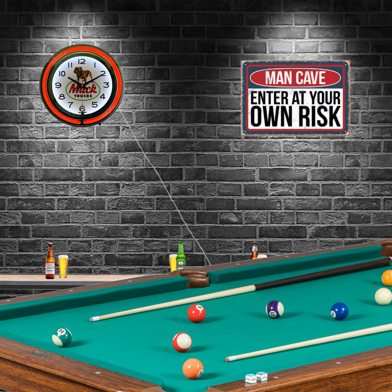 15" Mack Trucks Bulldog Double Neon Clock Man Cave Garage Decor (Red)