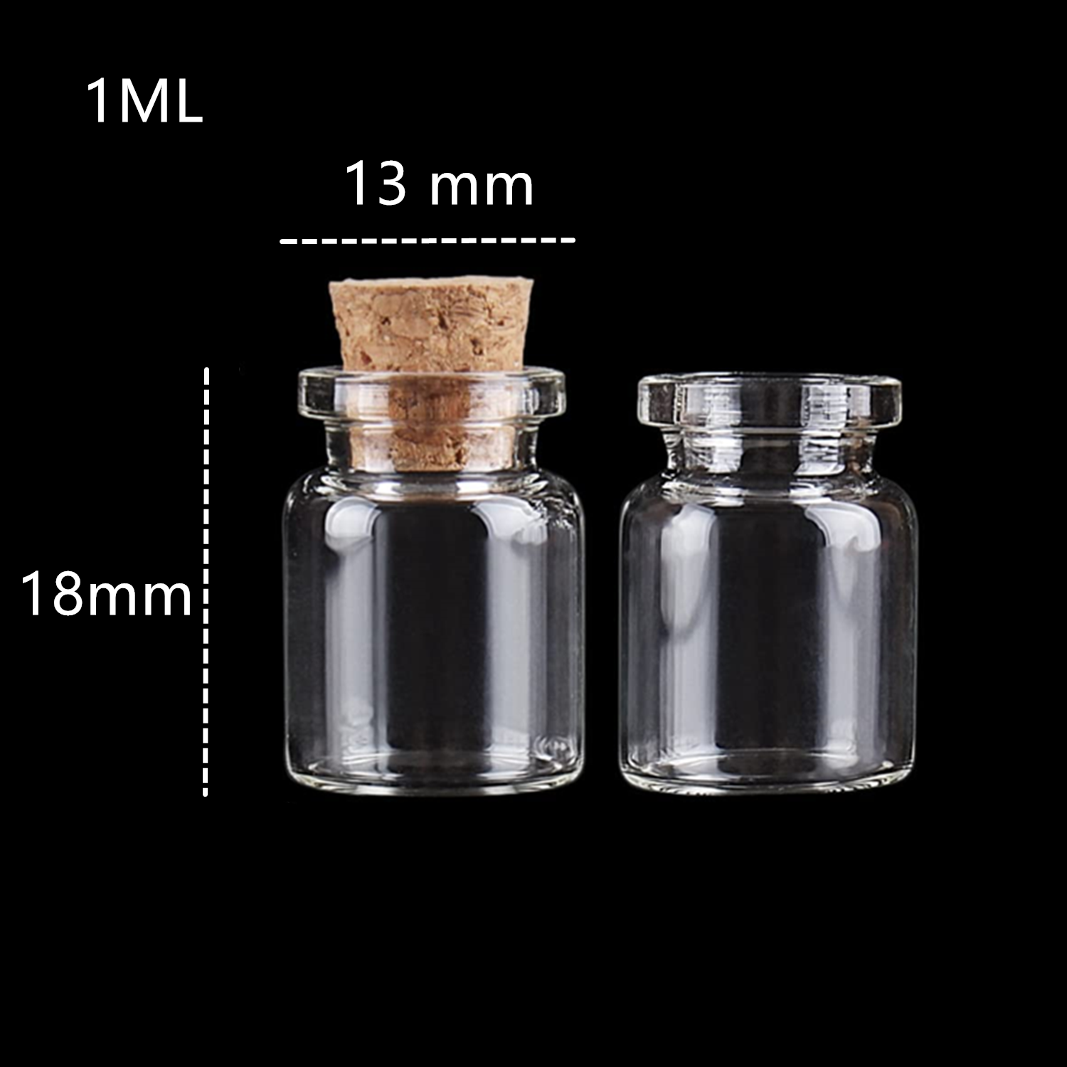 50 PCS Small Bottles 1ml 13x18mm Clear Cork Vials Glass Bottles Wishing Bottle