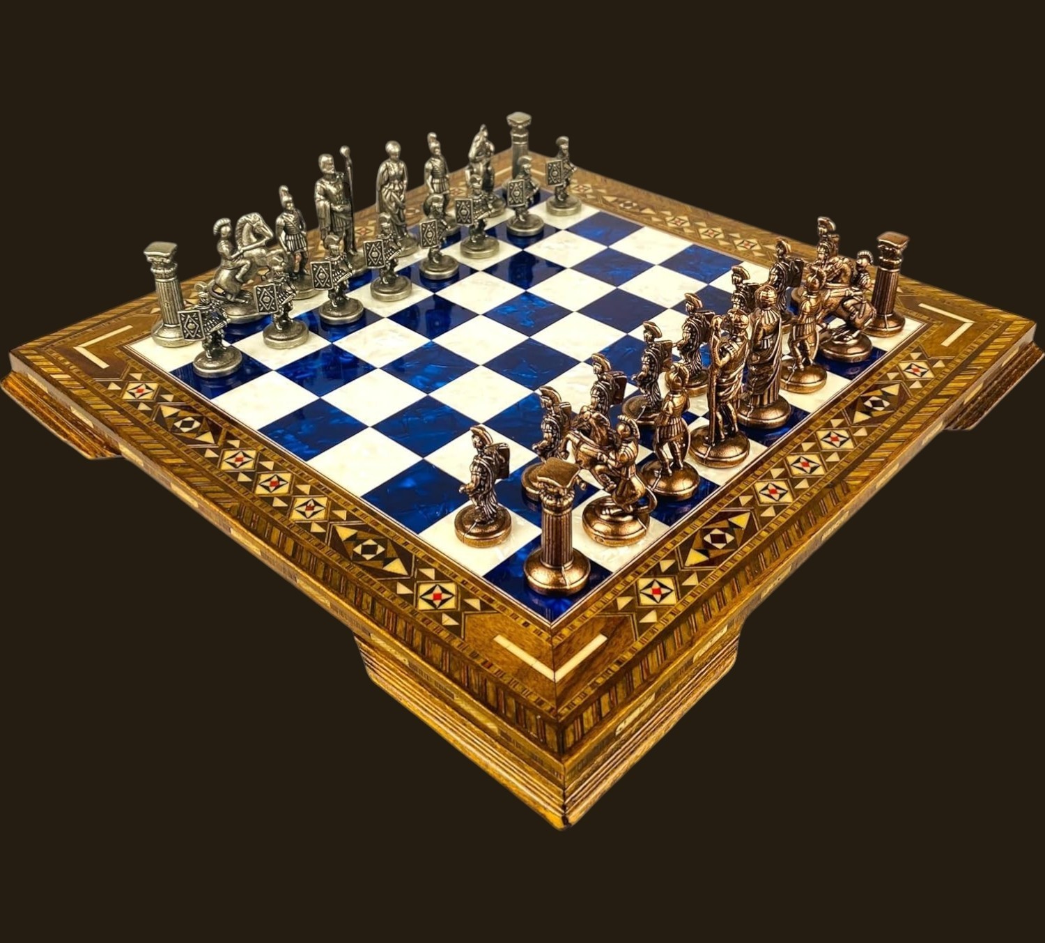 Chess Set Handmade Roman Empire Bronze Pieces Inlaid Board - Christmas Gift🎁