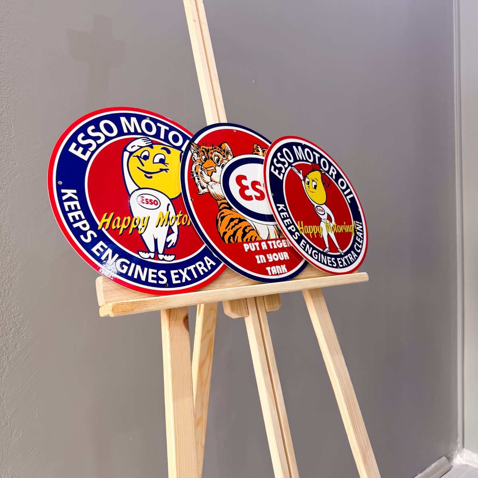 Esso Motor Oil Vintage Metal Sign Set of 3 – 30 cm / 11.8” Petrol Decor