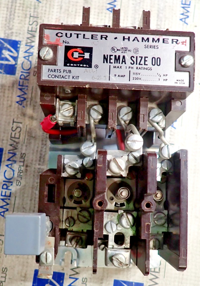 Cutler Hammer A11AN0 Size 00 Starter 1 Phase 9 Amp w/ 1945-1 Coil TESTED S938