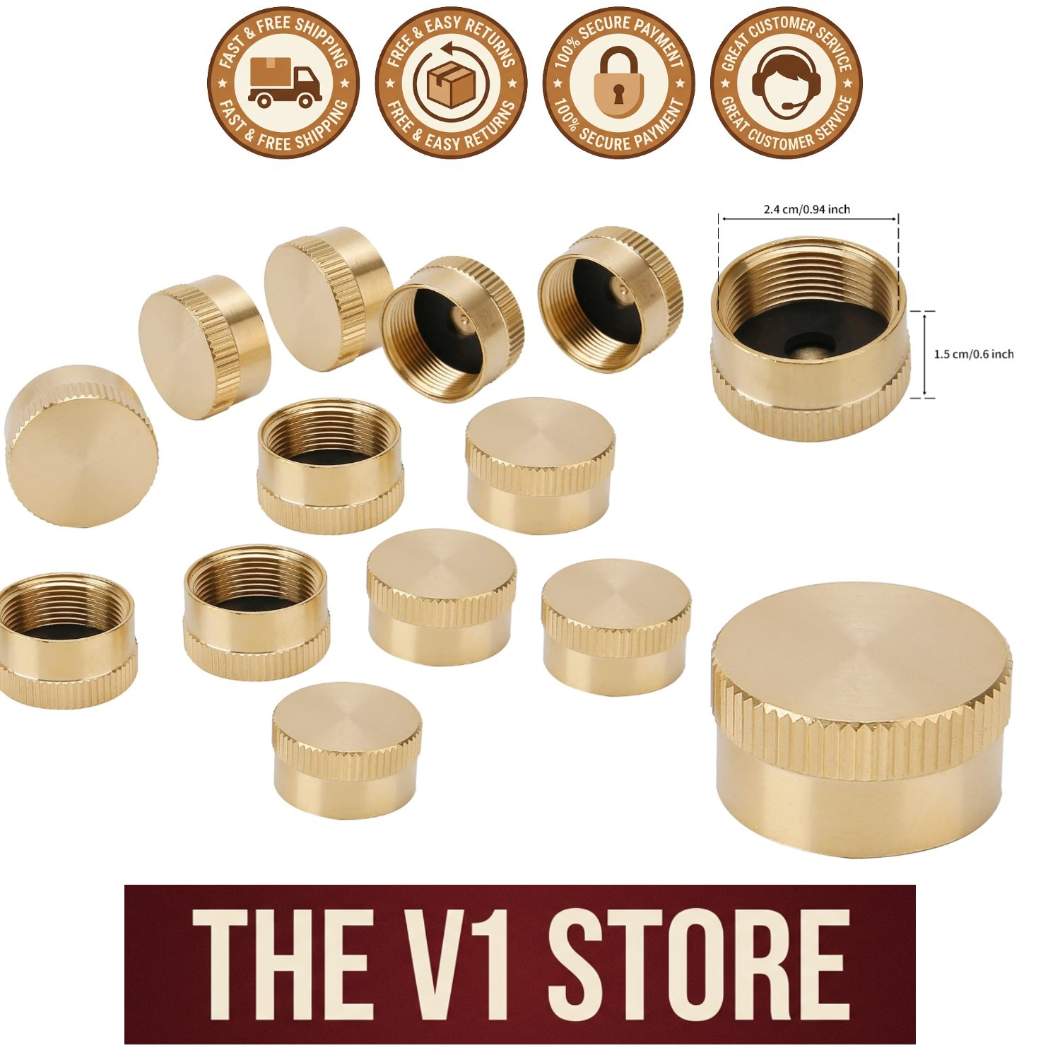 12PCS Solid Brass Propane Bottle Caps Suitable for All 1LB Gas Refill Tank Valve