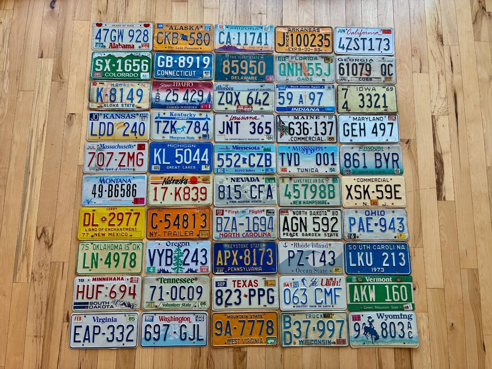 Vintage Set of 50 State US License Plates in Craft Condition - 20 Years or Older