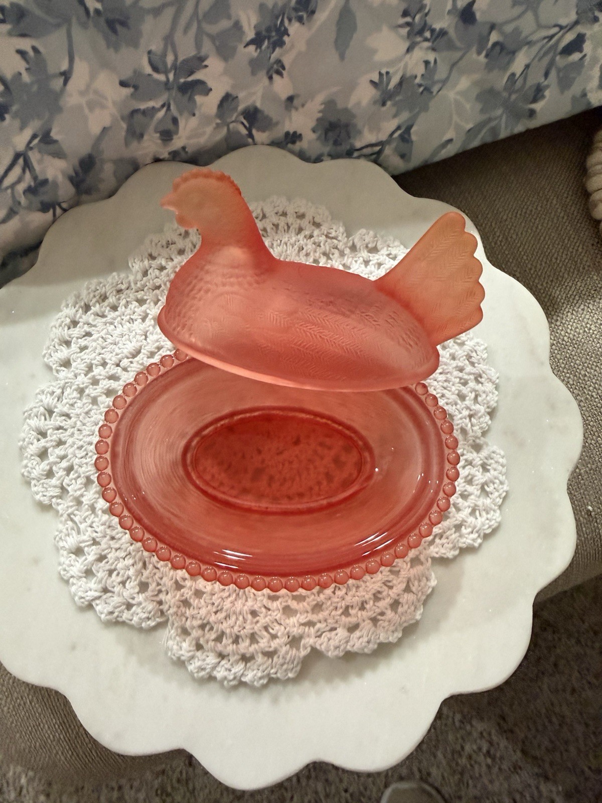 Satin Orange Hen On Nest Import 4.5”x3.5”