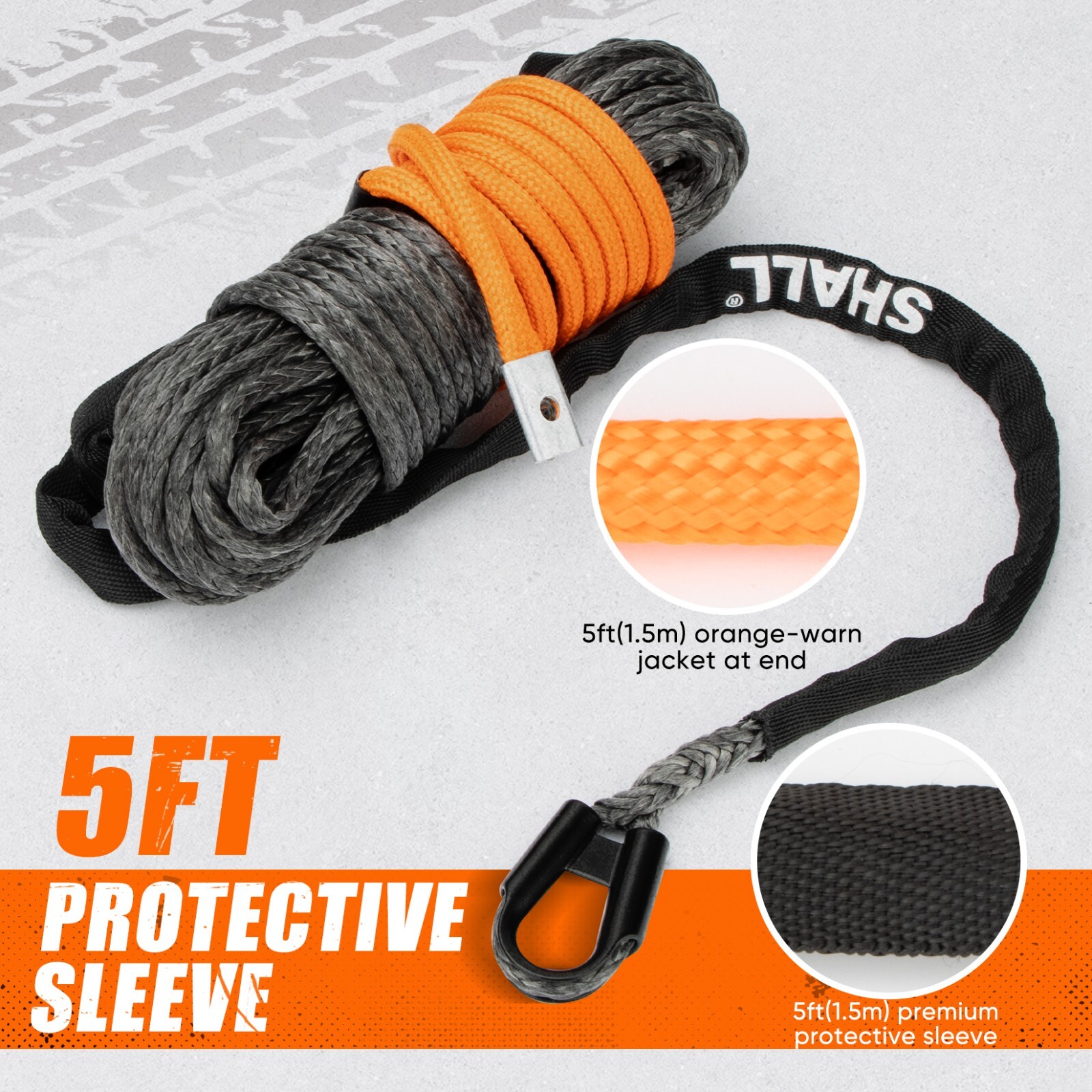 SHALL 1/4"x50 ft Synthetic Winch Rope 10,000LBS Winch Line for ATV UTV Offroad