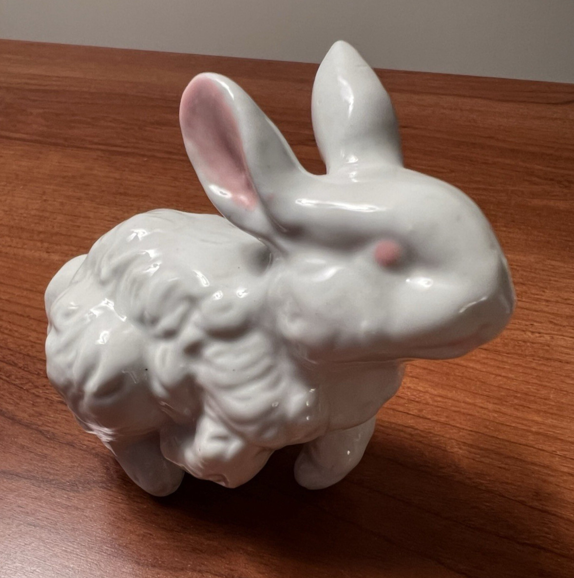 Set of 4 Vintage Ceramic White Bunnies with Pink Ears and Eyes