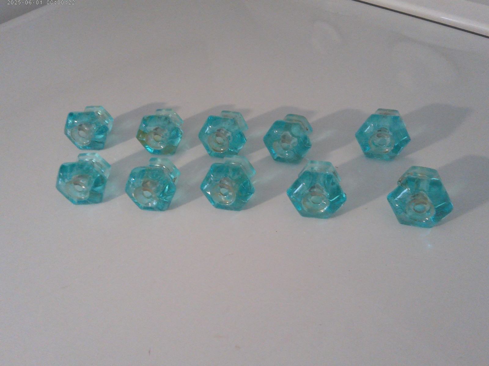 10 ANTIQUE AQUA BLUE DEPRESSION GLASS HEXAGONAL CABINET DRAWER PULLS knobs
