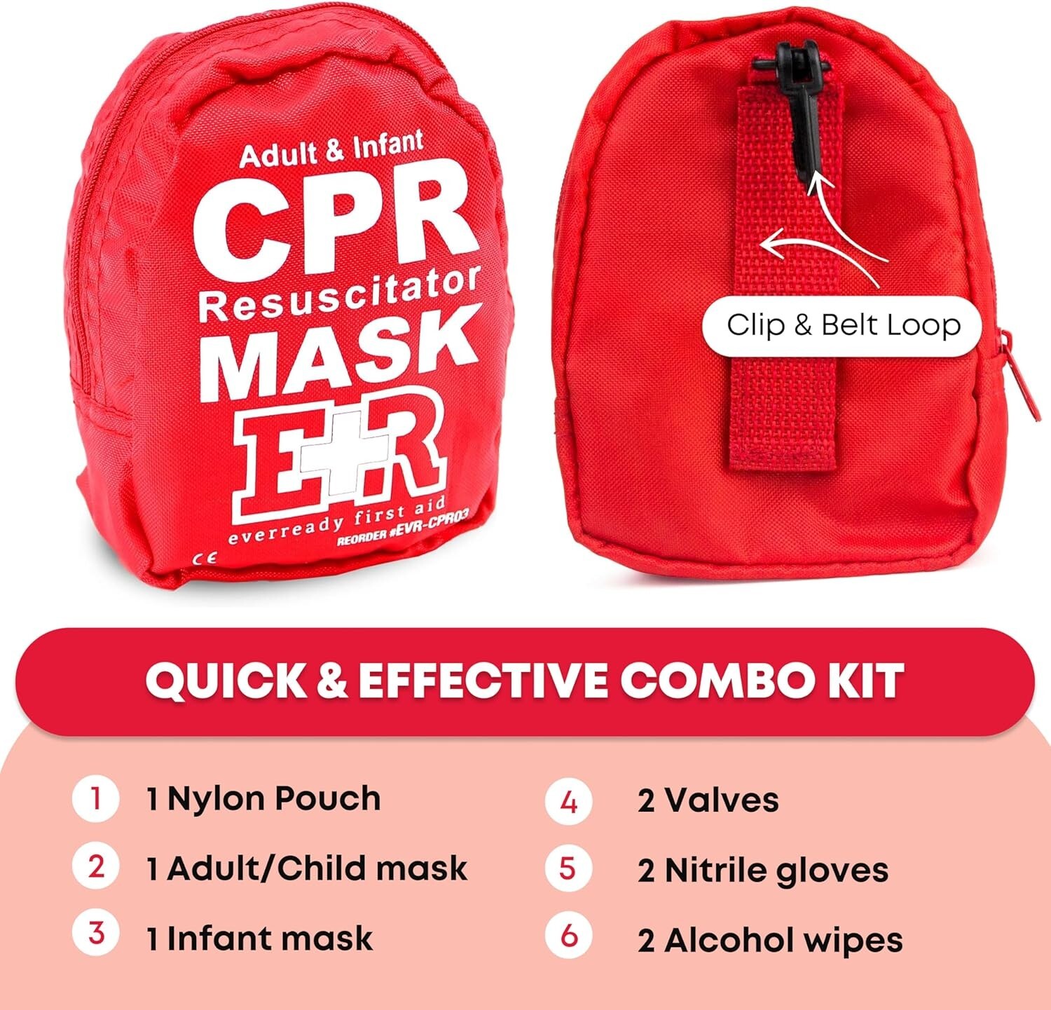 Disposable CPR Mask Combo for Adults & Infants with Gloves - Emergency Ready