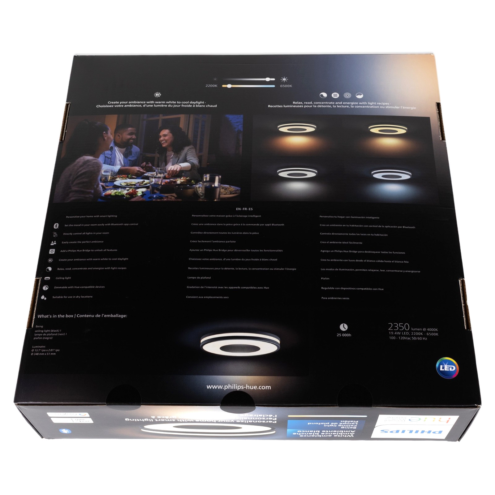 Philips Hue Being Ceiling Light Black Smart LED Flush Mount White Ambiance New