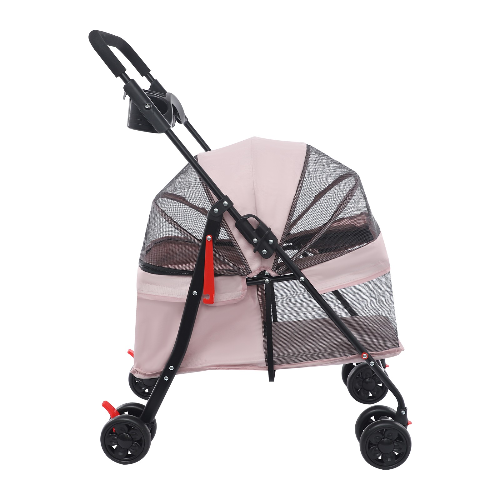 Dog Cat Stroller Pet Travel Carriage 4 Wheels Foldable Pets Carrier Cart PINK