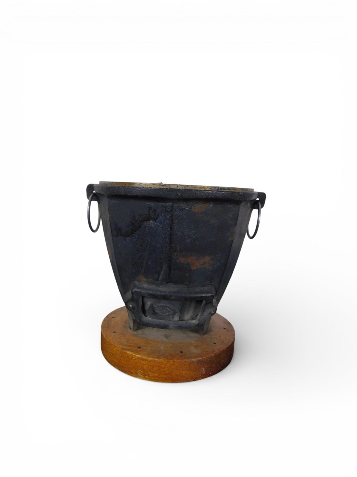 Antique Cast Iron Charcoal Brazier Incense Burner Wood Base