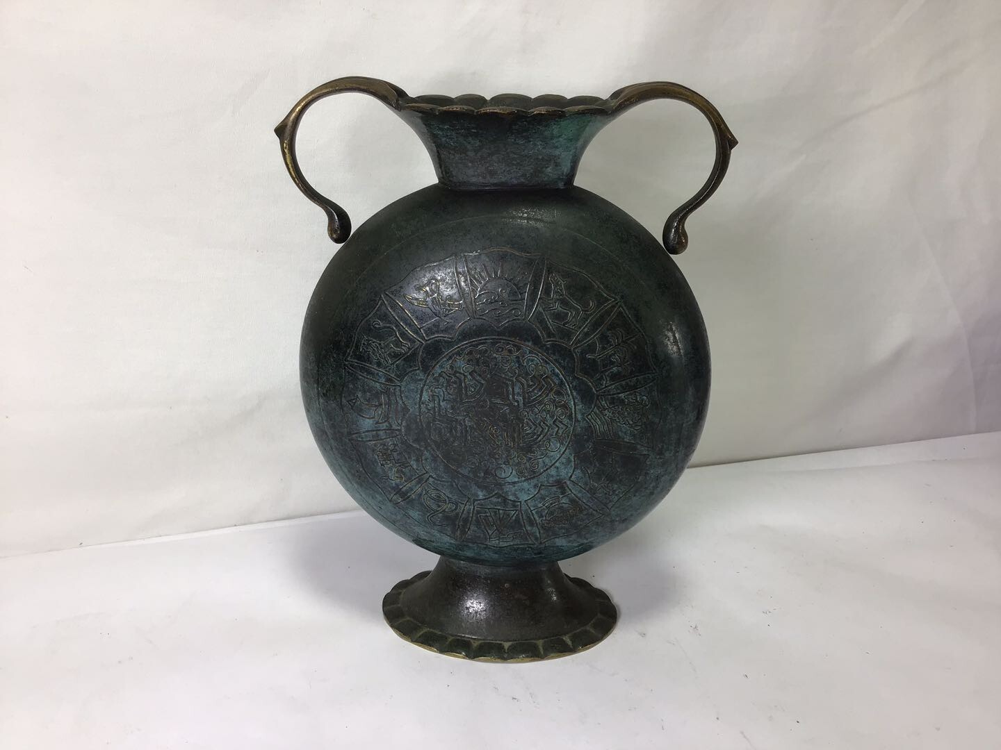 KK37 Vintage 7 Tribes of Israel Jewish Judaica Brass Moon flask Vase Hebrew