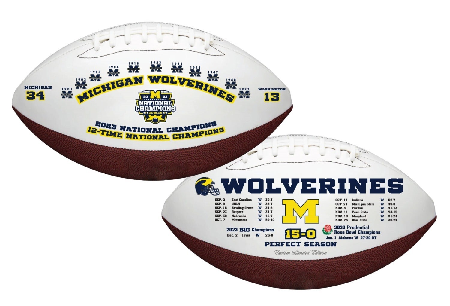 MICHIGAN WOLVERINES 2023 NATIONAL CHAMPIONS 12-TIME CHAMPIONS SOUVENIR FOOTBALLS