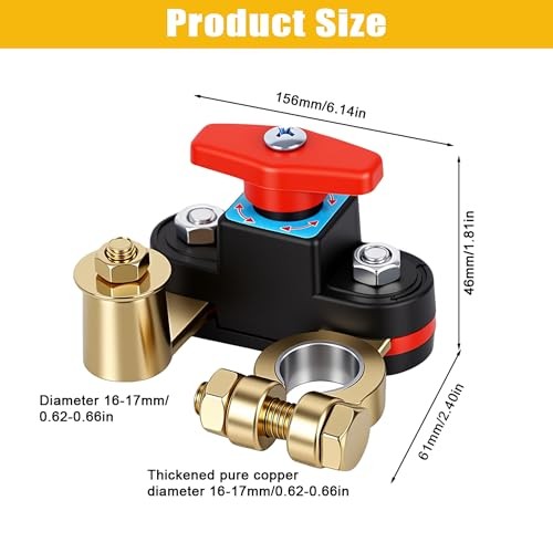 Car Battery Shut-Off Switch, Battery Disconnect Switch with Knob Control, Pure