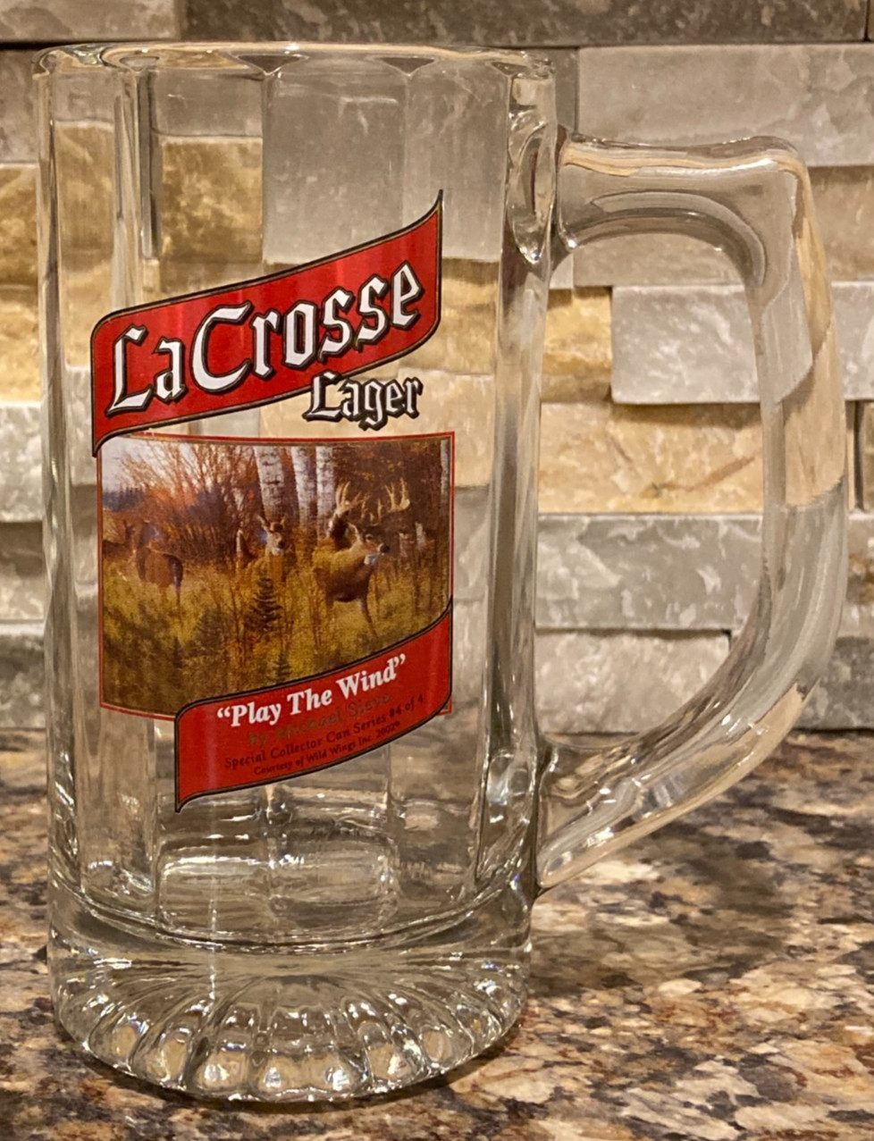 LaCrosse Lager "Playing the Wind" Glass Beer Mug ~ Whitetail Deer / Buck