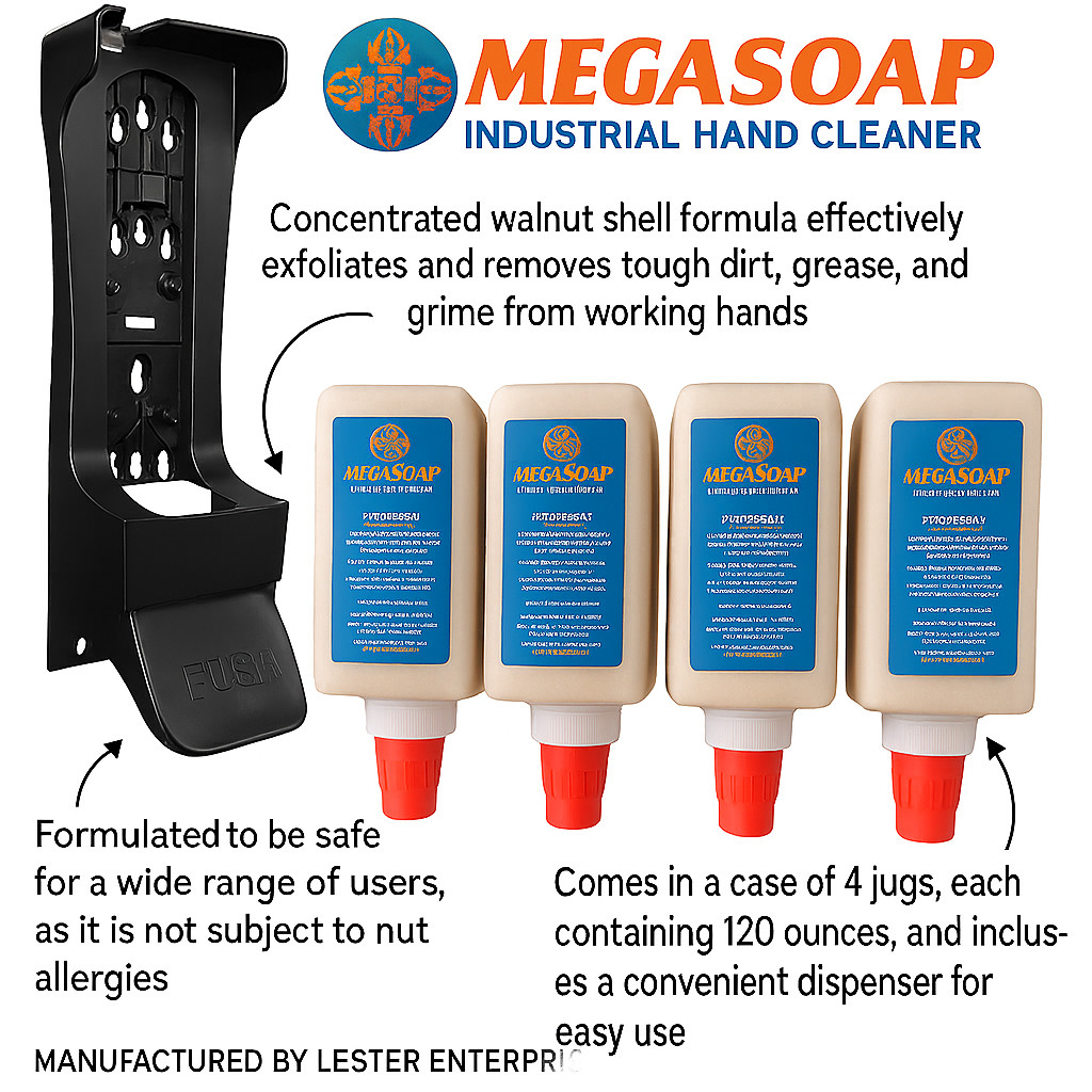 BEST WALNUT SHELL INDUSTRIAL-MECHANICS-HAND CLEANER-HAND SOAP-CASE W DISPENSER