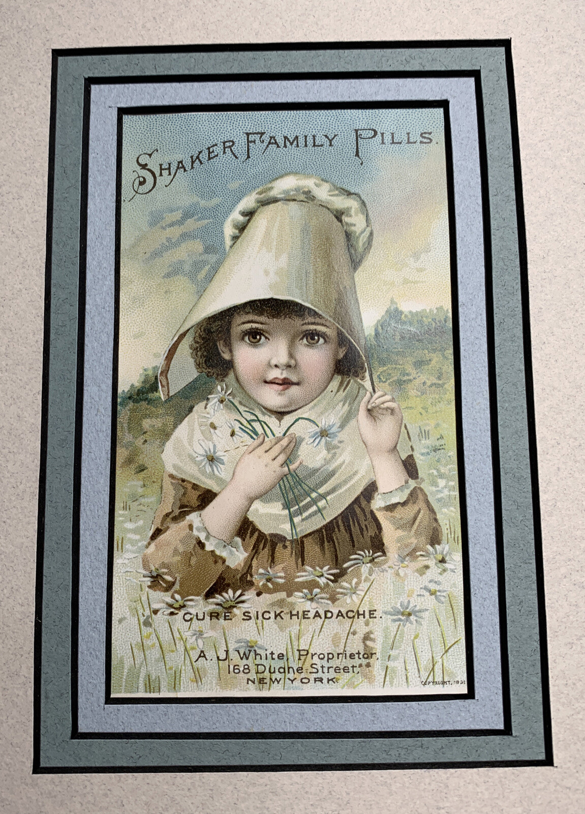 Shaker Family Pills Litho Trade Card 1891 Matted Ready For A Frame