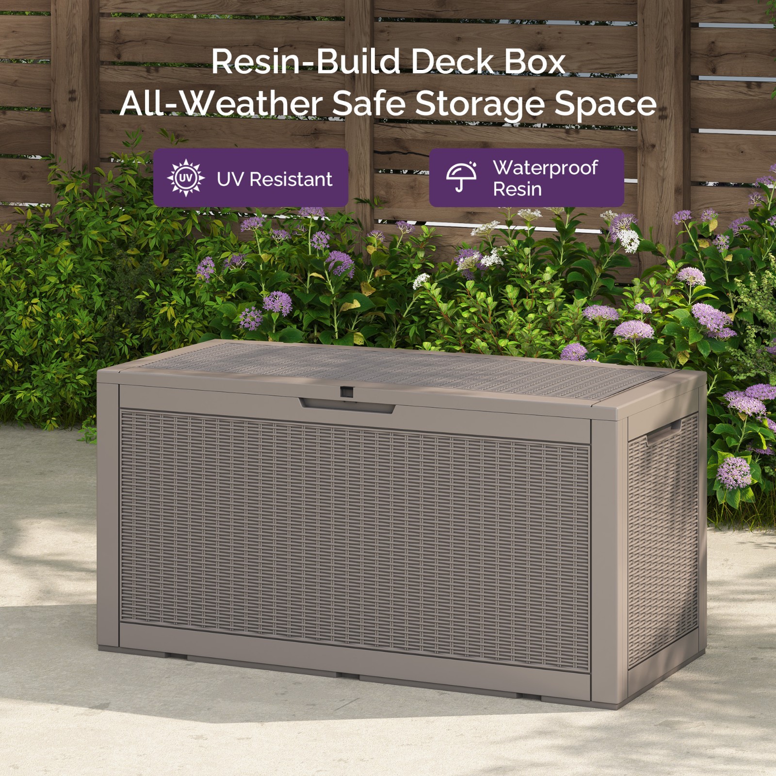 30 to 260 Gal Resin Deck Box Bench Large Outdoor Storage Box with Lockable Seat