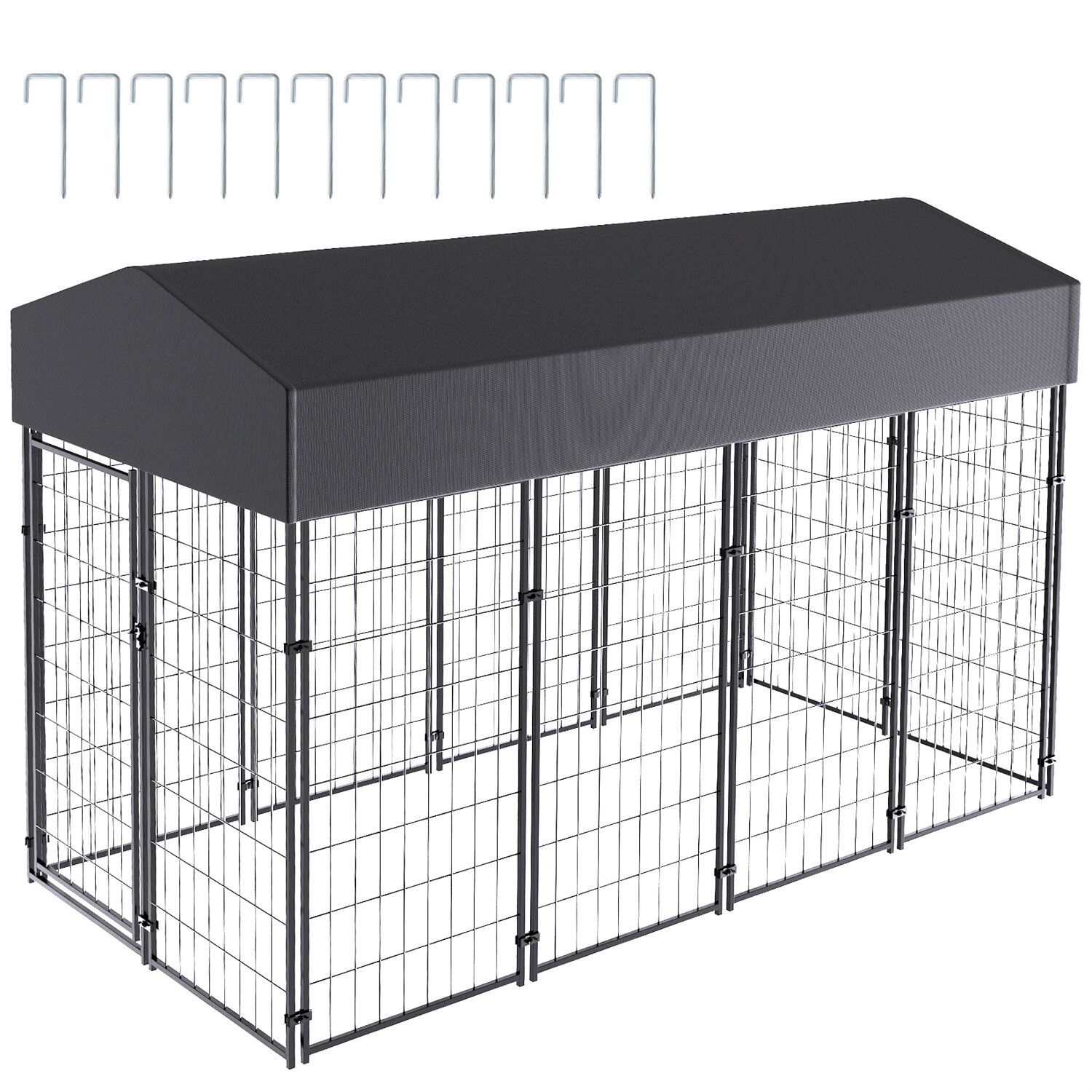 Dog Kennel Outdoor Heavy Duty Dog House with Water Resistant Cover Steel Fence