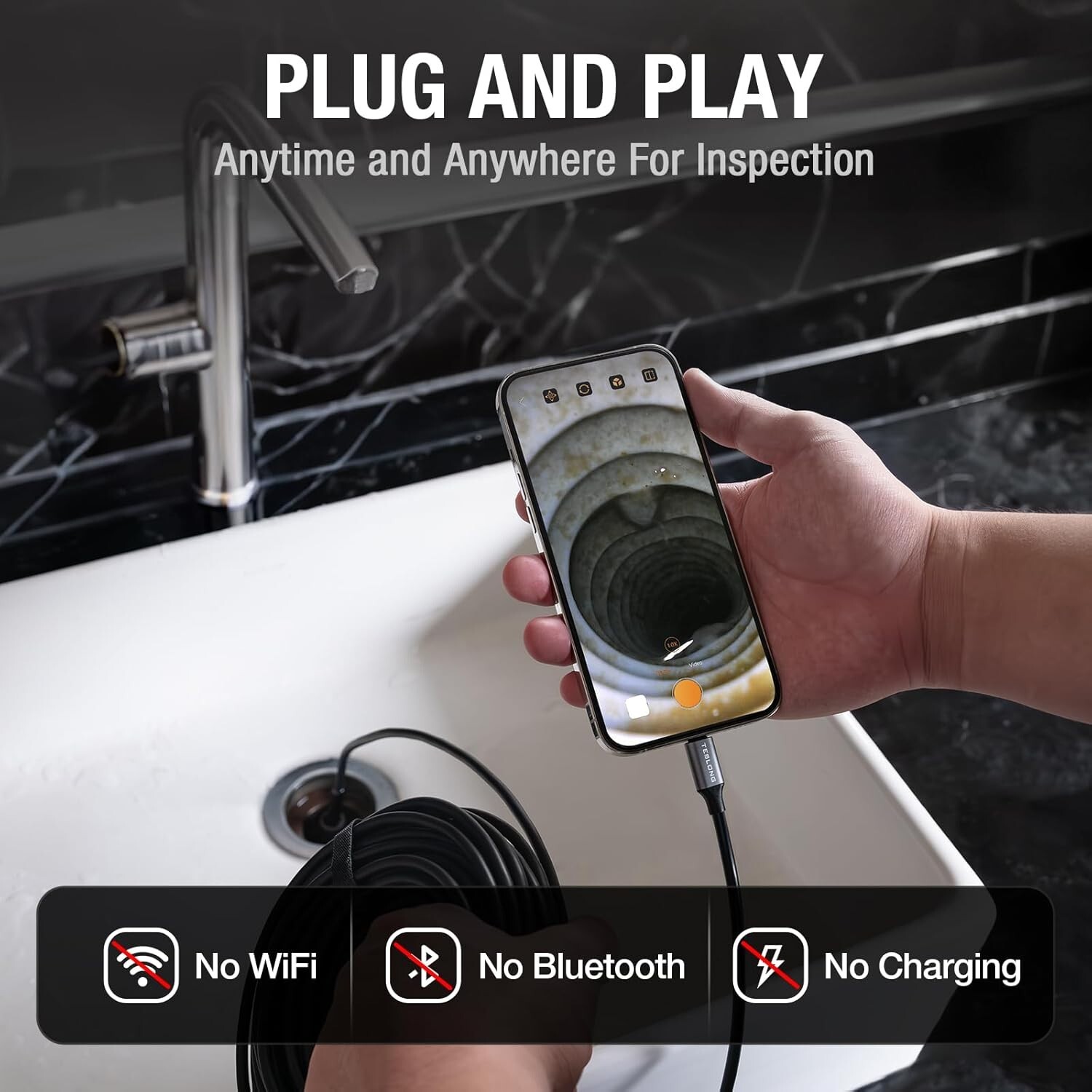 50FT Sewer Inspection Camera USB C Drain Plumbing Snake Borescope Endoscope