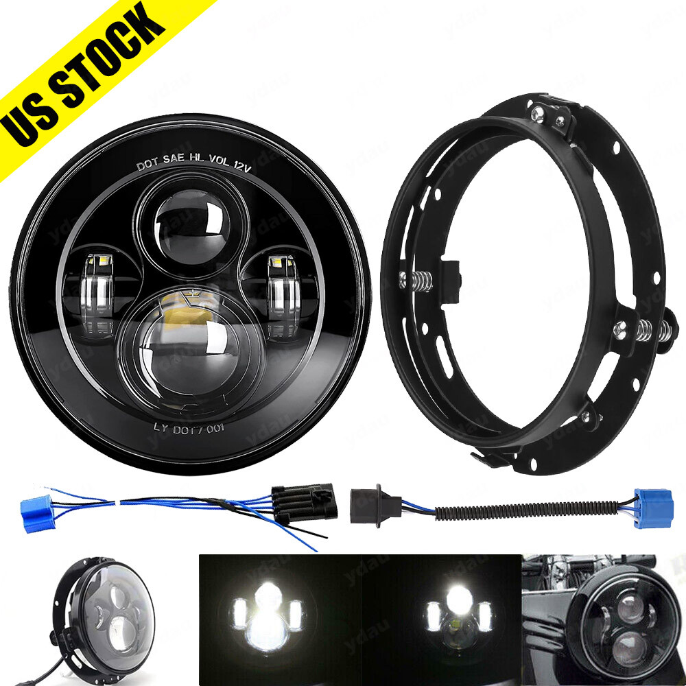 7" inch LED Headlight Hi Lo + Bracket Mounting Ring For Harley Street Glide FLHX