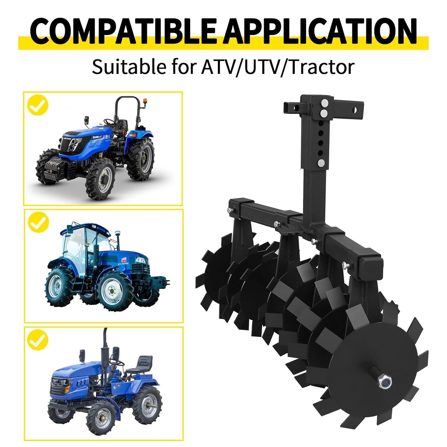32" Disc Plow Harrow with 2" Receiver Mount for ATV/UTV Heavy Duty Adjust Height