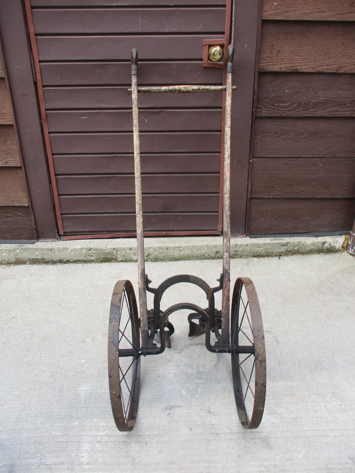 Antique 1900's Excelsior Double Wheel Farming Garden Cultivator Plow Wood /Metal