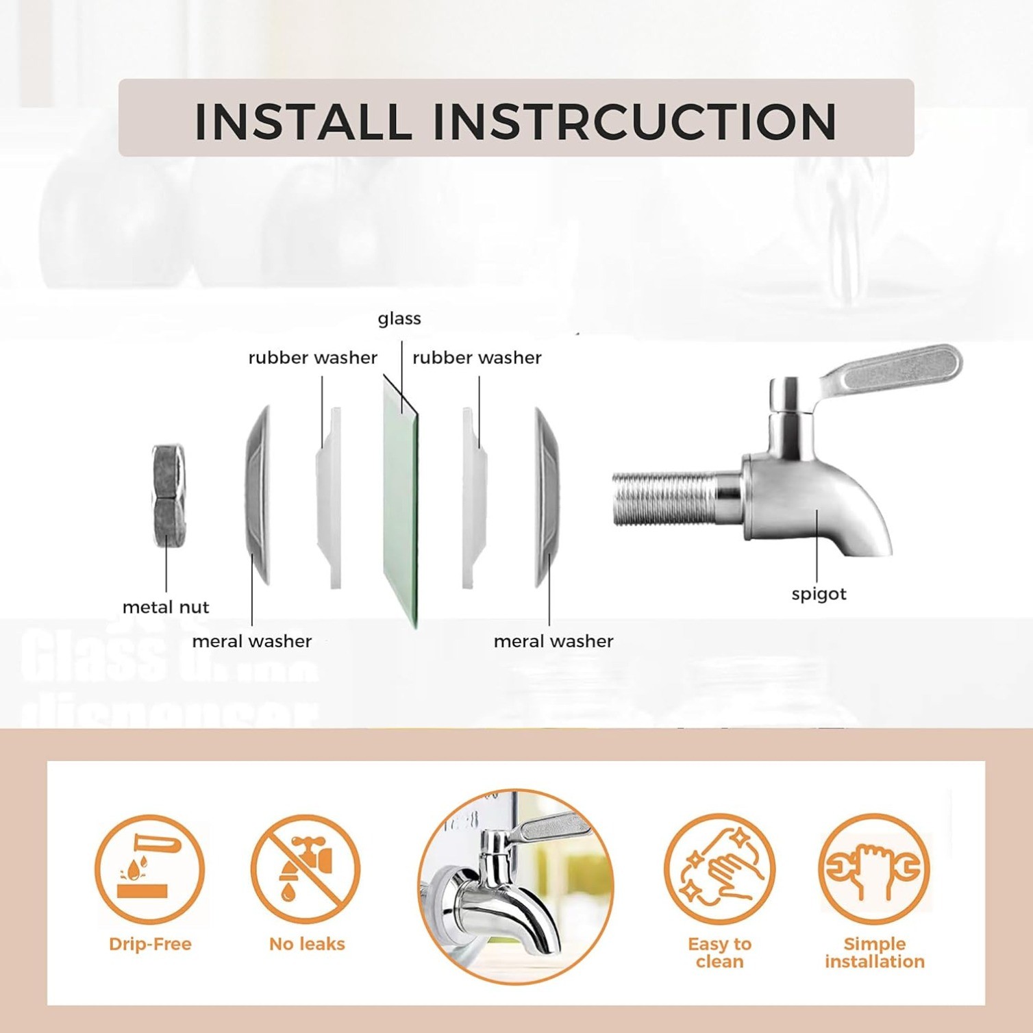 2 PACK 2 Gallon Leakproof Glass Beverage Drink Dispensers Metal Stand and Lid