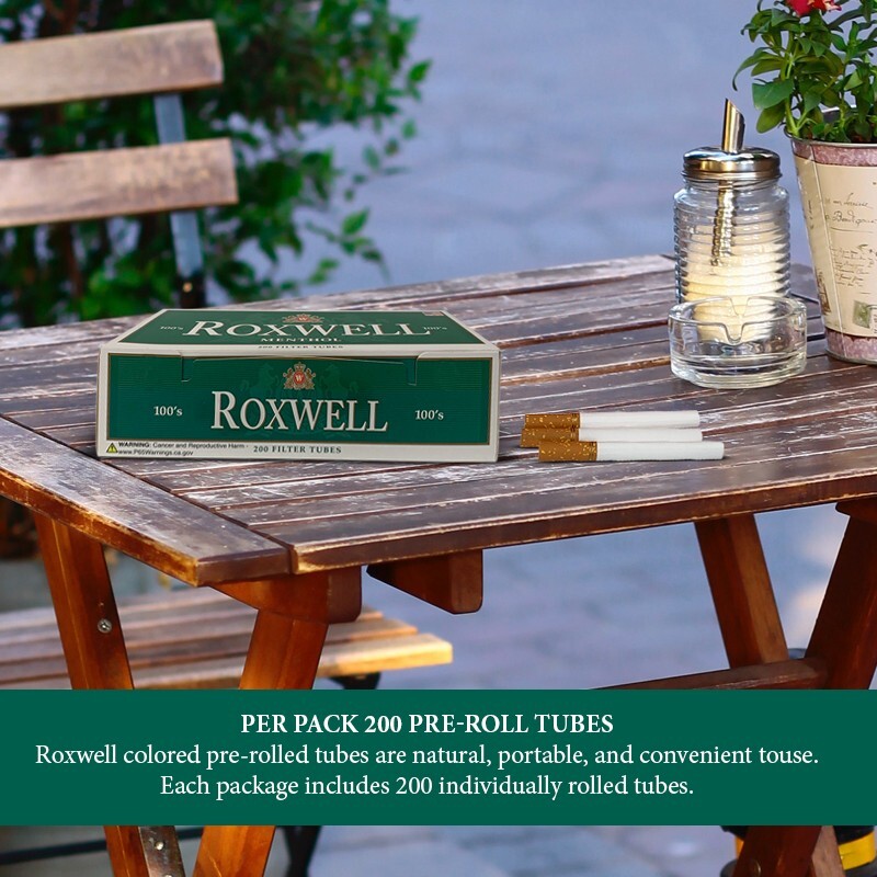 Roxwell Green Menthol Cigarette Tubes 100mm Size Pre-Roll Tubes 5 Pack of 200 Ct