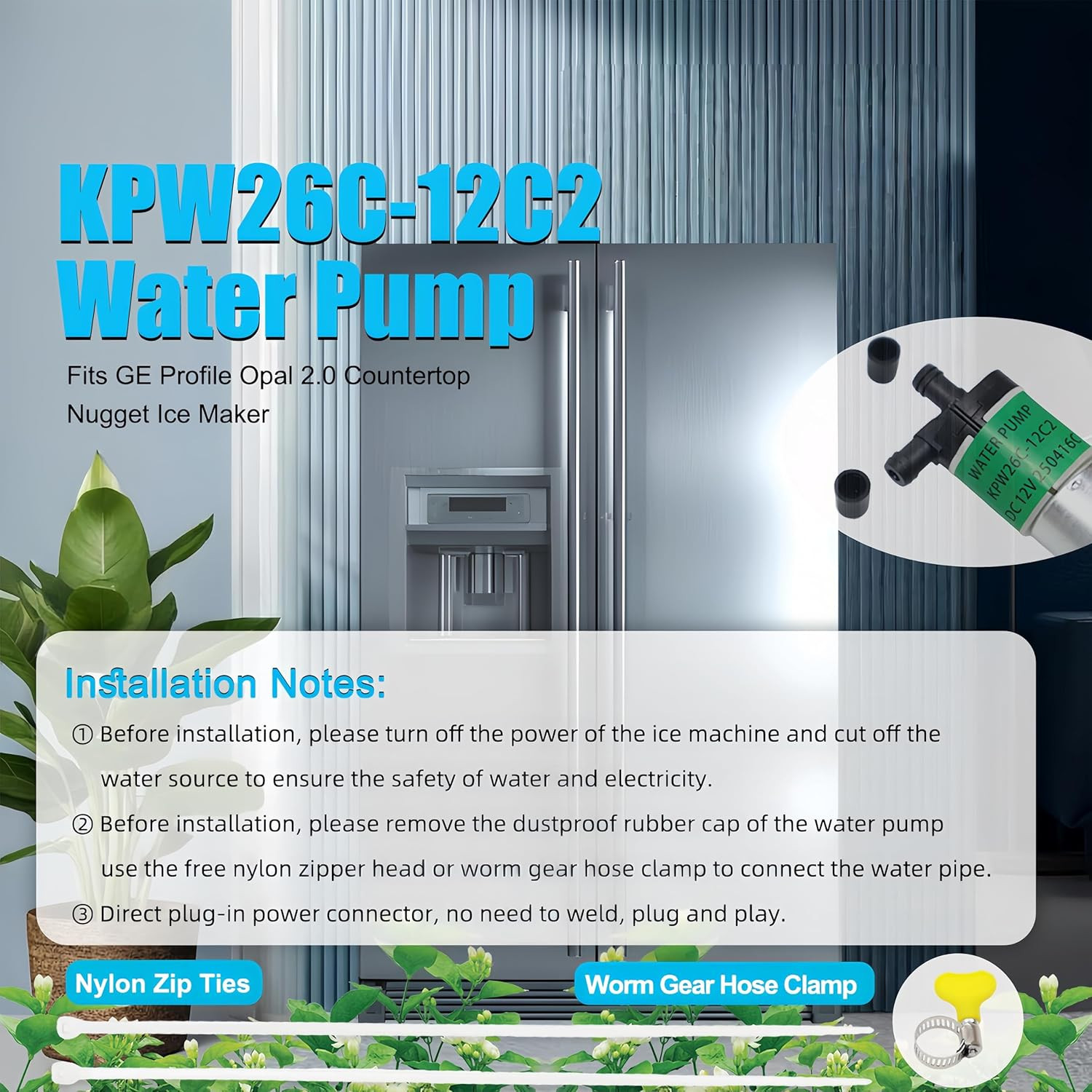 Upgrade KPW26C-12C2 Water Pump Compatible with G E Profile Opal 2.0 Countertop N