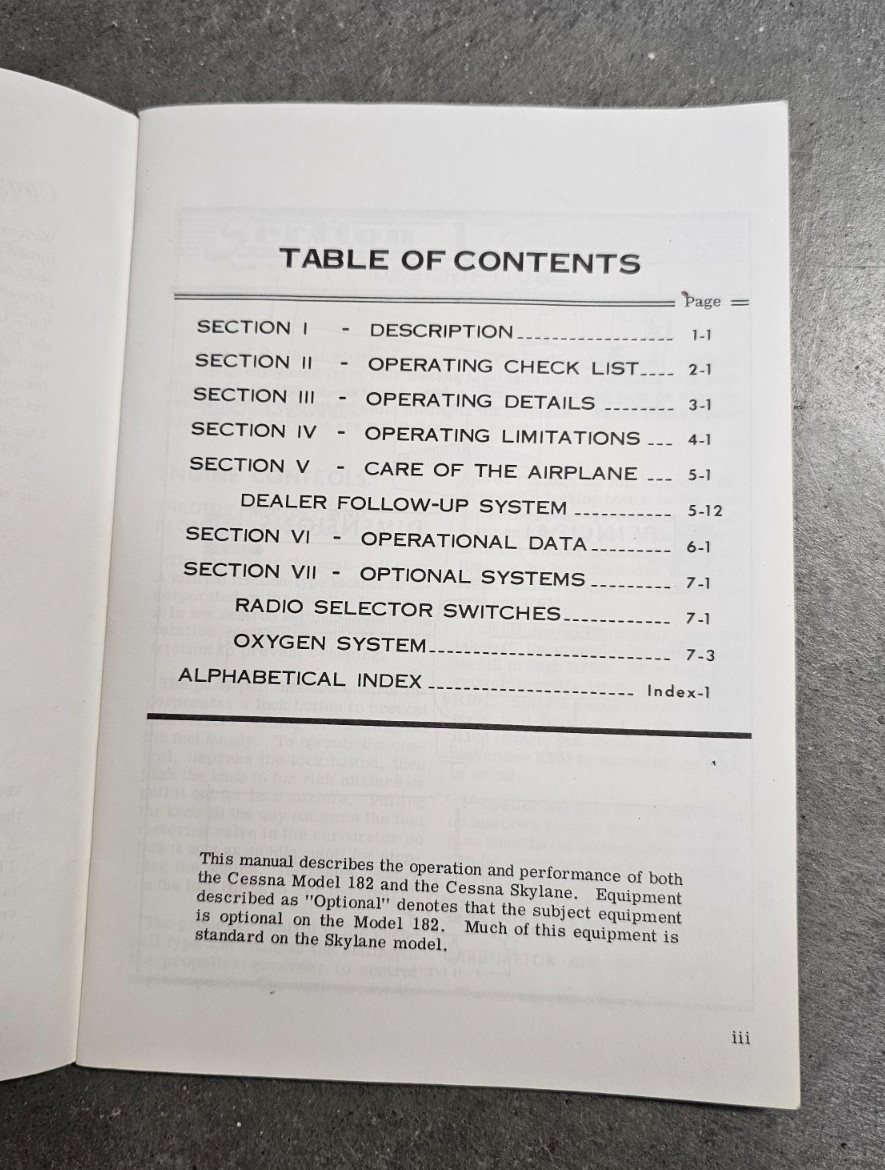 Cessna 1963 Owner's Manual Model 182F Skylane