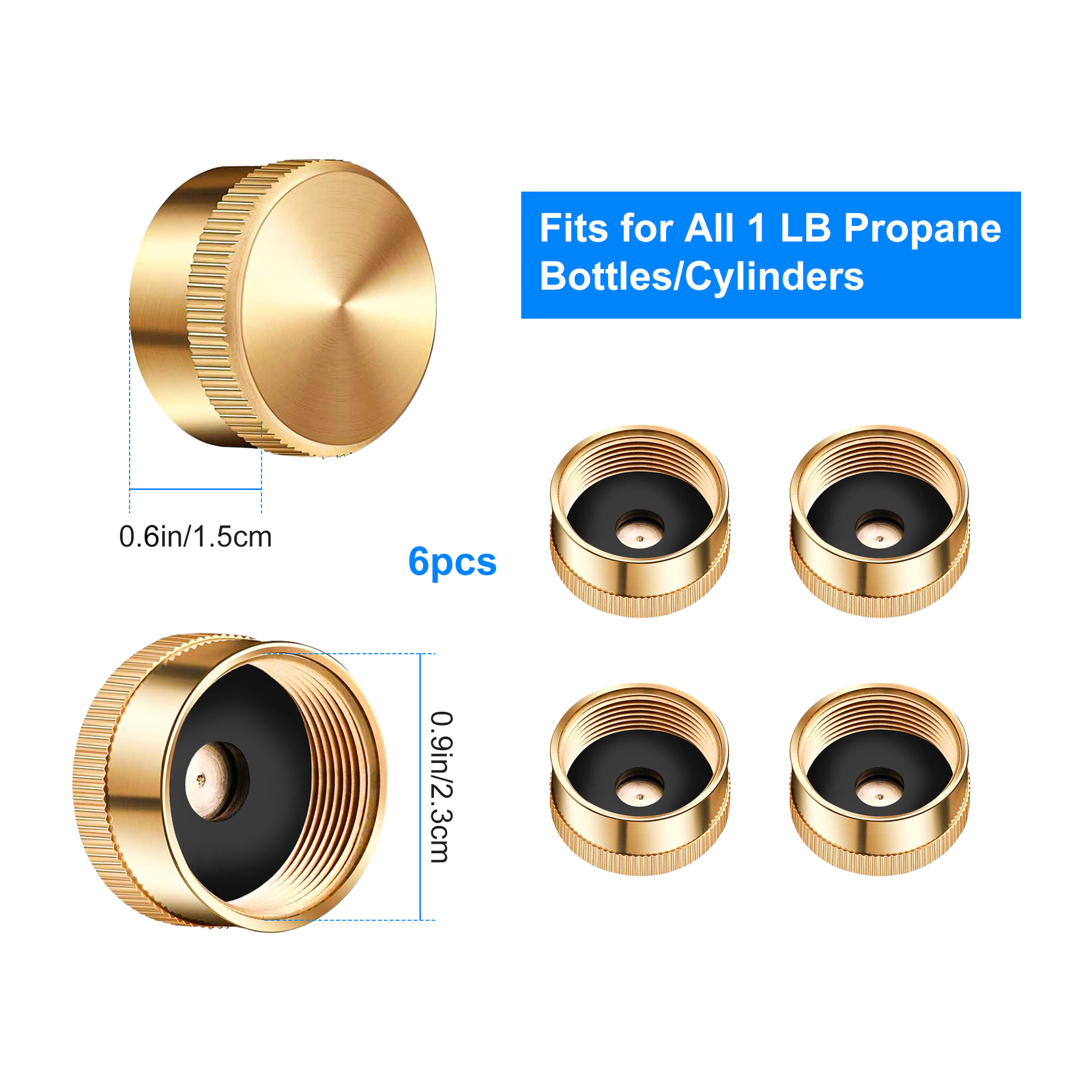 6pcs Solid Brass Cap for Refill 1 LB Propane Bottle Gas Tank Cylinder Sealed