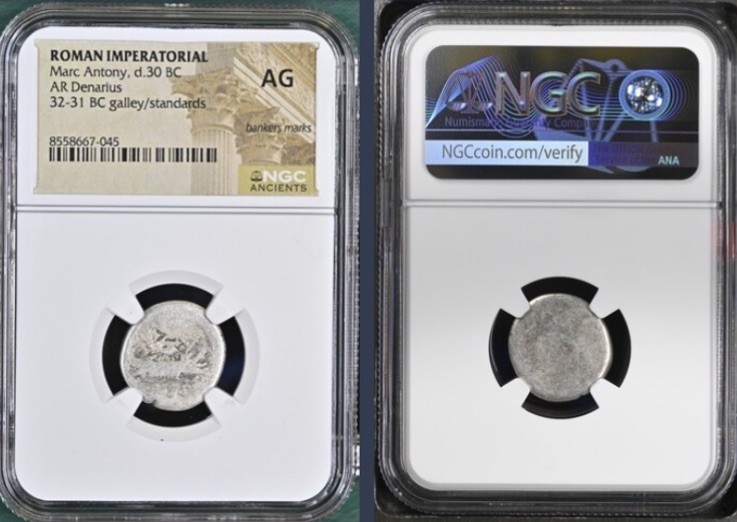Marc Antony Silver Denarius 30BC Roman Imperatorial NGC Graded Legionary Genuine