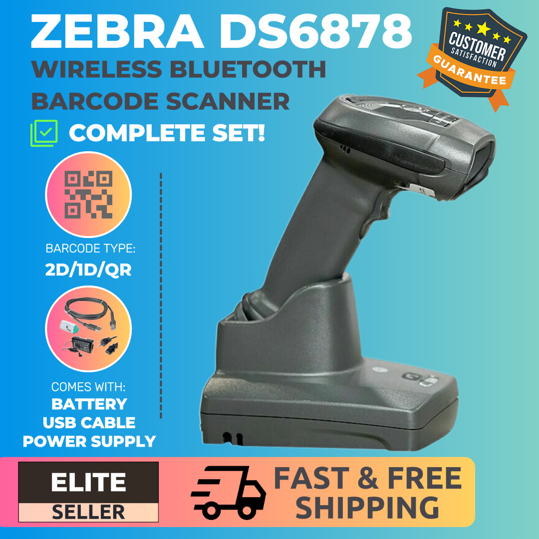 ✅Zebra DS6878 Wireless Bluetooth 2D/1D/QR Barcode Scanner w/ Cradle & Cable!⭐🔥