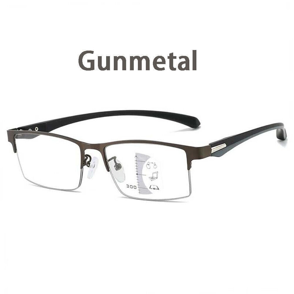 Photochromic Gunmetal Progressive Multifocal Reading Glasses Anti-blue Magnifier