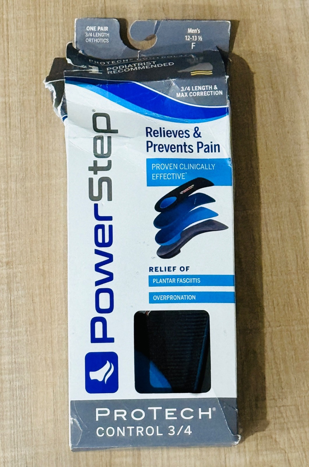 Power Step Protech 3/4 Length Insoles Size F Men's 12-13.5 Orthopedic New