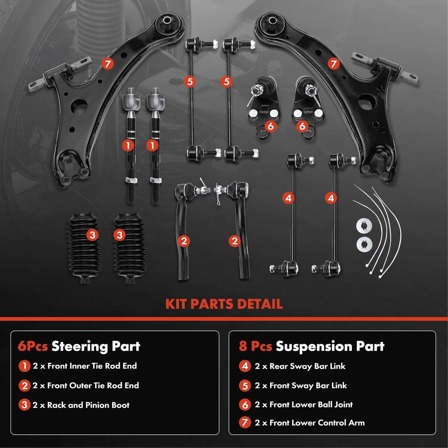 Set of 14 Front Suspension Control Arm Tie Rod Sway Toyota Camry Hybrid 2007-11