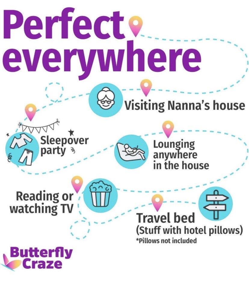 Butterfly Craze Pillow Bed Floor Lounger Cover 5 King Pillows Required- Hot Pink