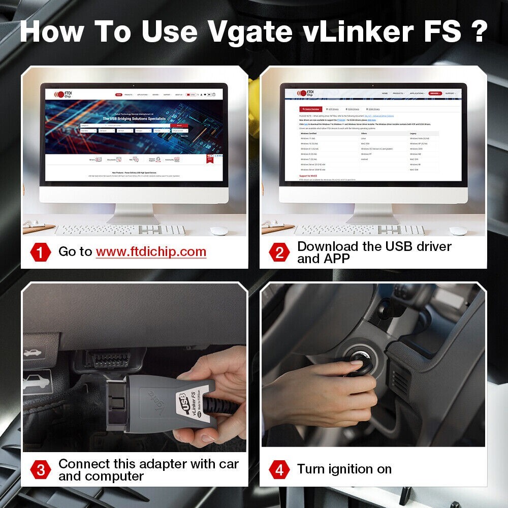 Vgate Official vLinker FS USB Adapter For Ford FORScan Switch Diagnostic Scanner